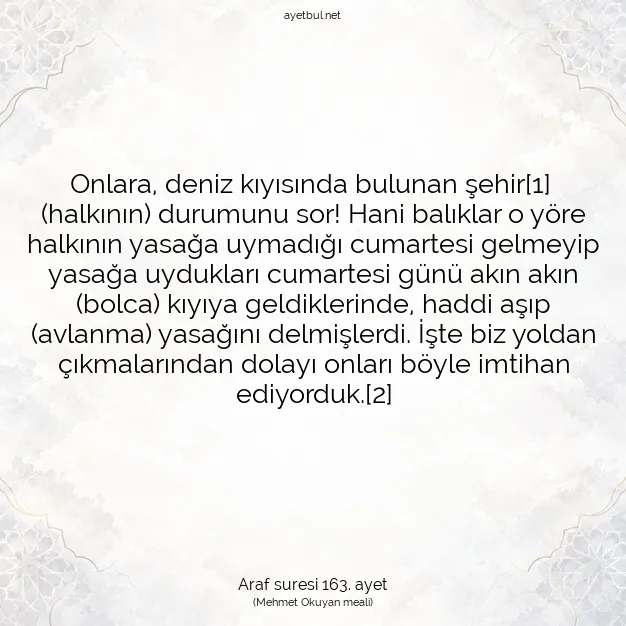 Ayetbul | Kuran Mealleri | Quran | Araf suresi 163. ayet
