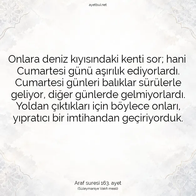 Ayetbul | Kuran Mealleri | Quran | Araf suresi 163. ayet