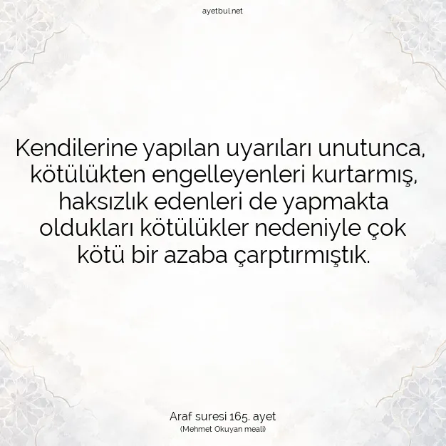 Ayetbul | Kuran Mealleri | Quran | Araf suresi 165. ayet