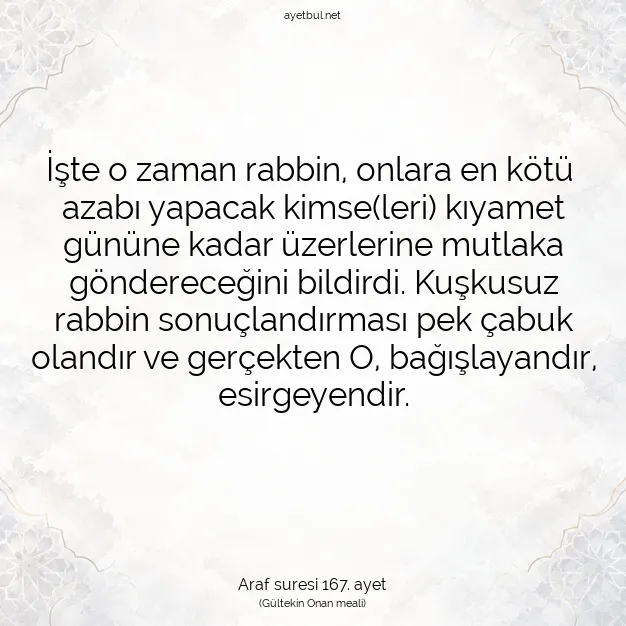 Ayetbul | Kuran Mealleri | Quran | Araf suresi 167. ayet