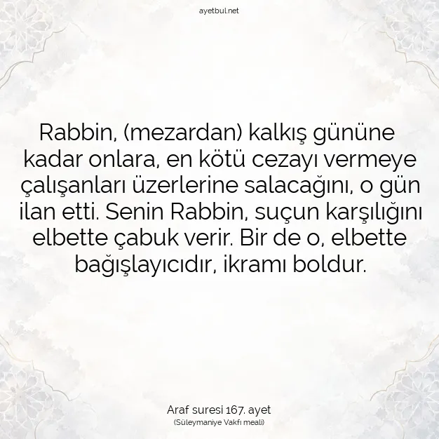 Ayetbul | Kuran Mealleri | Quran | Araf suresi 167. ayet