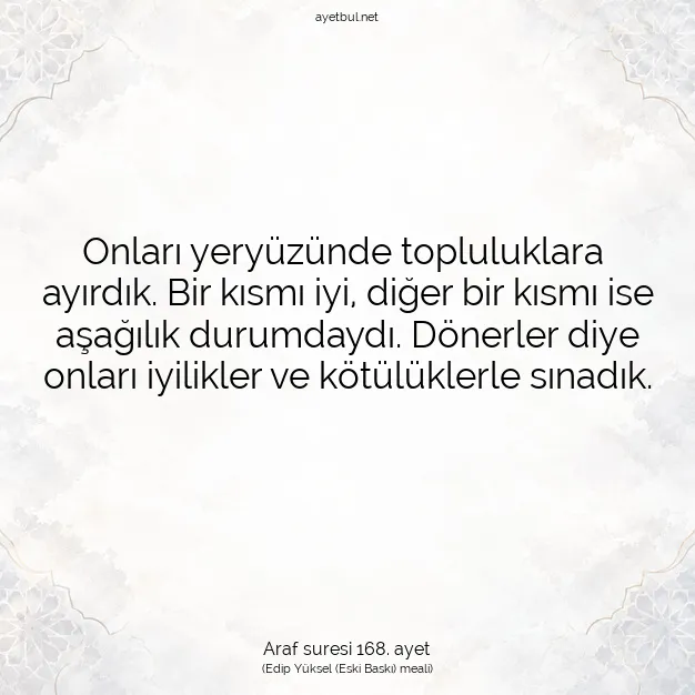 Ayetbul | Kuran Mealleri | Quran | Araf suresi 168. ayet