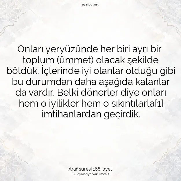 Ayetbul | Kuran Mealleri | Quran | Araf suresi 168. ayet