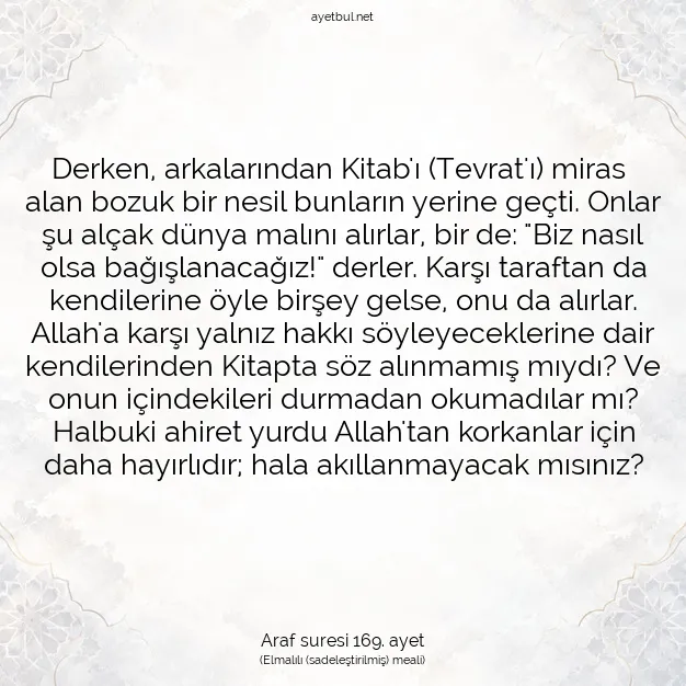 Ayetbul | Kuran Mealleri | Quran | Araf suresi 169. ayet