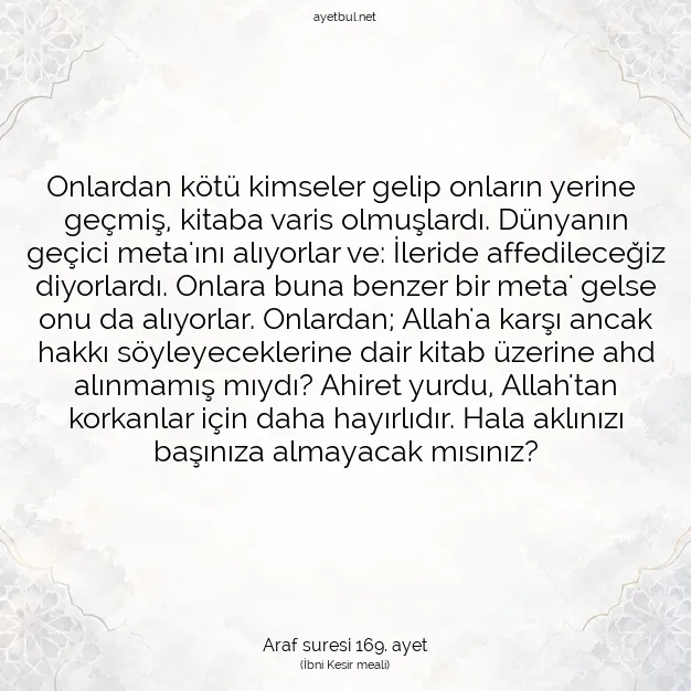 Ayetbul | Kuran Mealleri | Quran | Araf suresi 169. ayet
