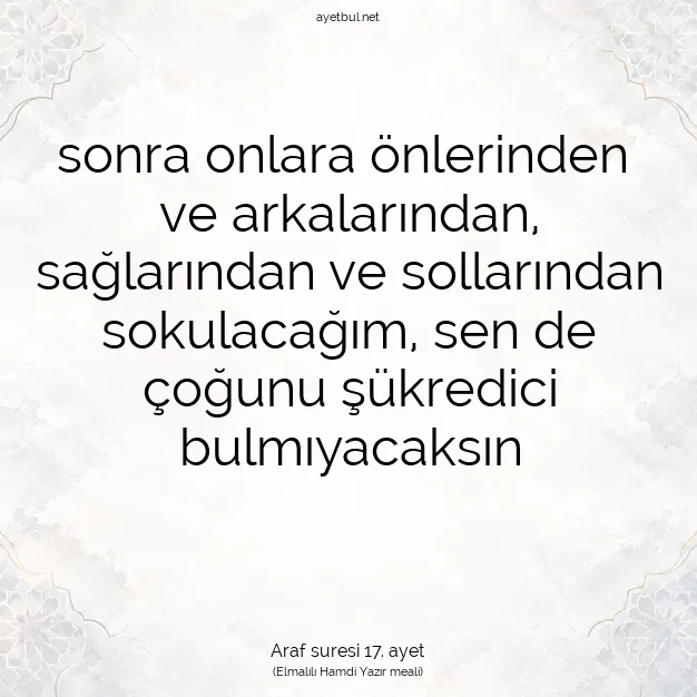 Ayetbul | Kuran Mealleri | Quran | Araf suresi 17. ayet