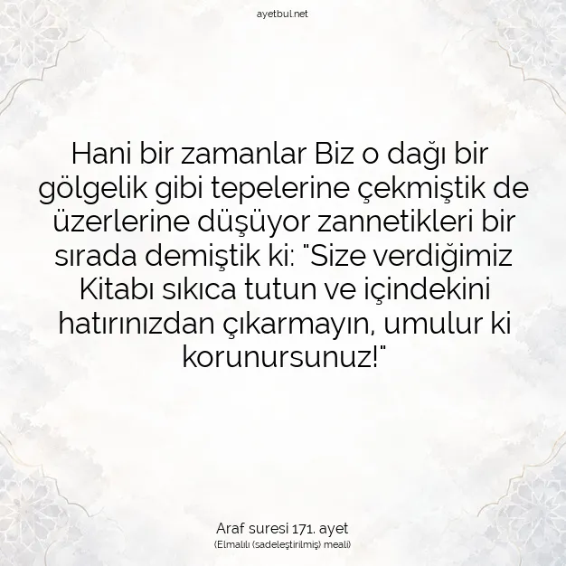 Ayetbul | Kuran Mealleri | Quran | Araf suresi 171. ayet