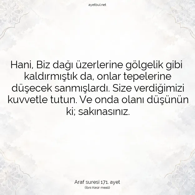 Ayetbul | Kuran Mealleri | Quran | Araf suresi 171. ayet