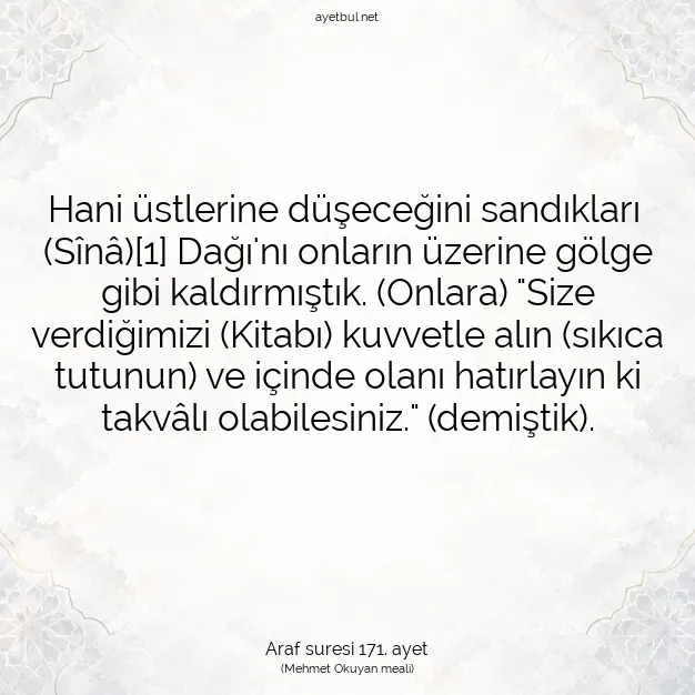Ayetbul | Kuran Mealleri | Quran | Araf suresi 171. ayet