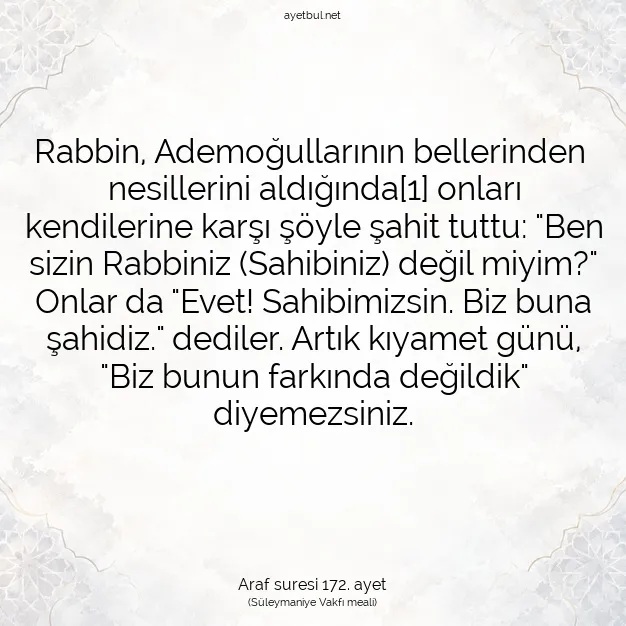 Ayetbul | Kuran Mealleri | Quran | Araf suresi 172. ayet