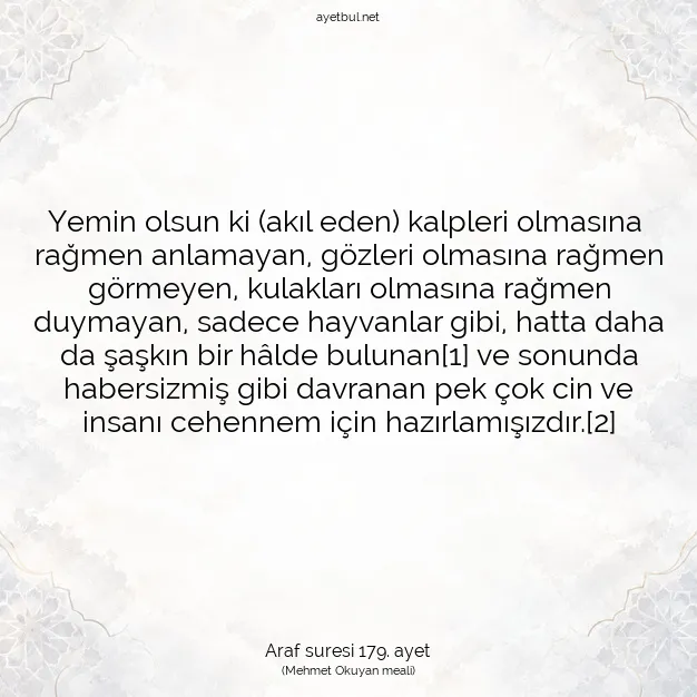 Ayetbul | Kuran Mealleri | Quran | Araf suresi 179. ayet