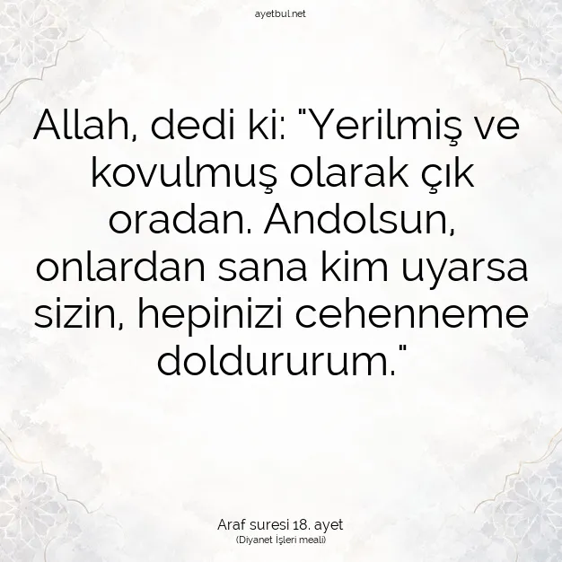 Ayetbul | Kuran Mealleri | Quran | Araf suresi 18. ayet