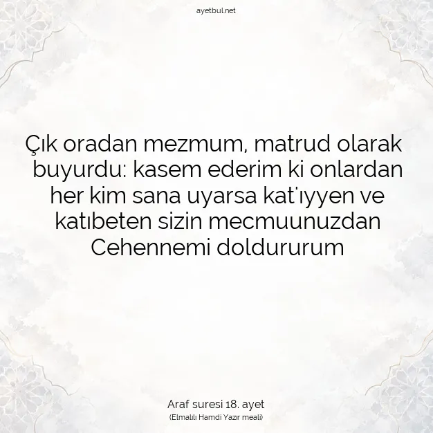 Ayetbul | Kuran Mealleri | Quran | Araf suresi 18. ayet