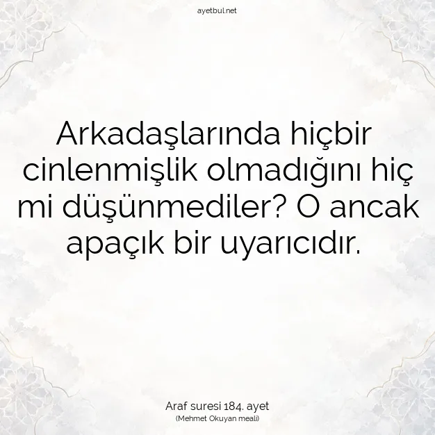 Ayetbul | Kuran Mealleri | Quran | Araf suresi 184. ayet