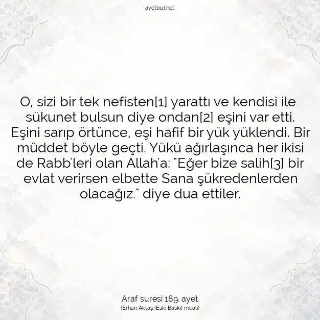 Ayetbul | Kuran Mealleri | Quran | Araf suresi 189. ayet