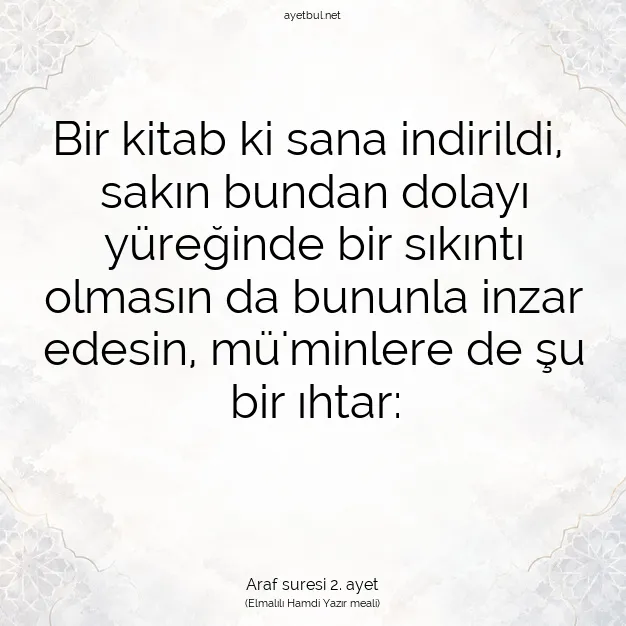 Ayetbul | Kuran Mealleri | Quran | Araf suresi 2. ayet