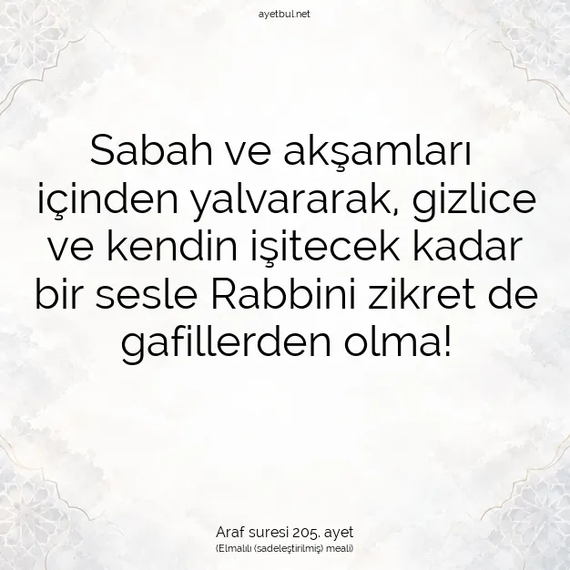 Ayetbul | Kuran Mealleri | Quran | Araf suresi 205. ayet