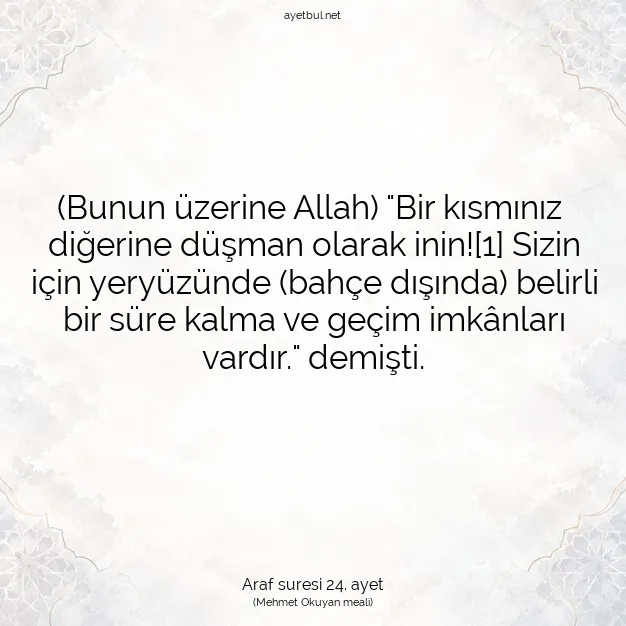 Ayetbul | Kuran Mealleri | Quran | Araf suresi 24. ayet