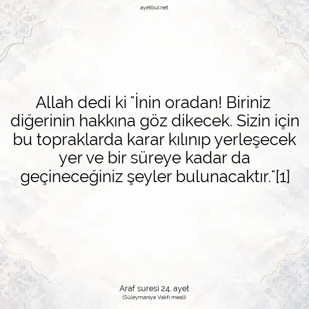 Ayetbul | Kuran Mealleri | Quran | Araf suresi 24. ayet