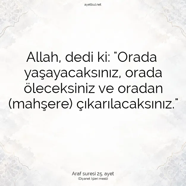Ayetbul | Kuran Mealleri | Quran | Araf suresi 25. ayet