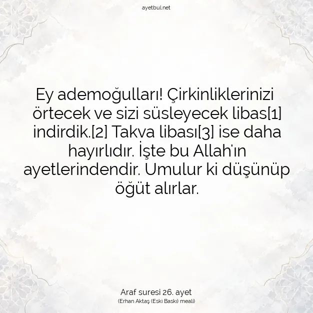 Ayetbul | Kuran Mealleri | Quran | Araf suresi 26. ayet
