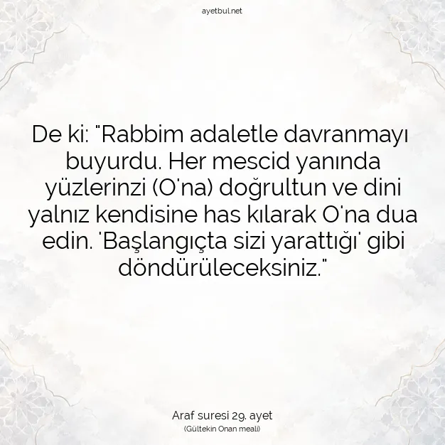 Ayetbul | Kuran Mealleri | Quran | Araf suresi 29. ayet
