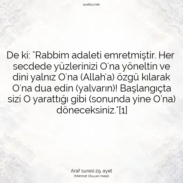 Ayetbul | Kuran Mealleri | Quran | Araf suresi 29. ayet