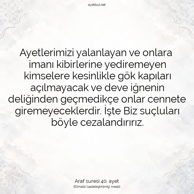 Ayetbul | Kuran Mealleri | Quran | Araf suresi 40. ayet