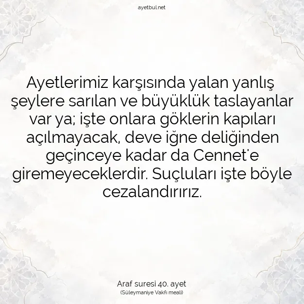 Ayetbul | Kuran Mealleri | Quran | Araf suresi 40. ayet