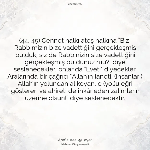 Ayetbul | Kuran Mealleri | Quran | Araf suresi 45. ayet