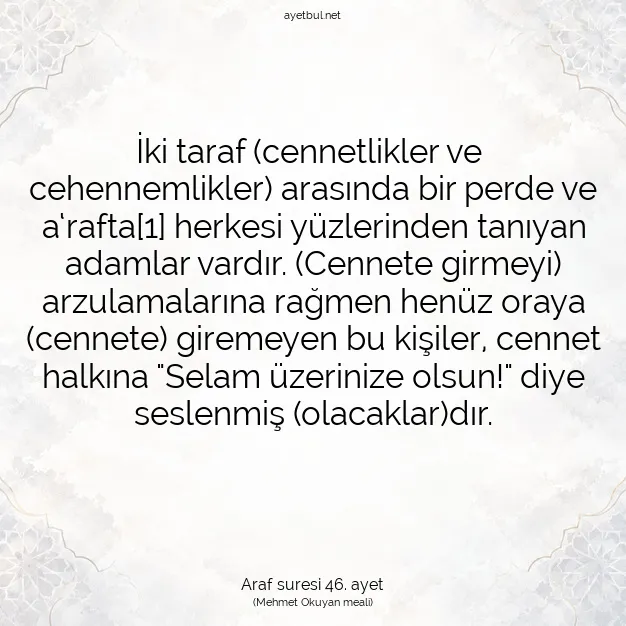 Ayetbul | Kuran Mealleri | Quran | Araf suresi 46. ayet