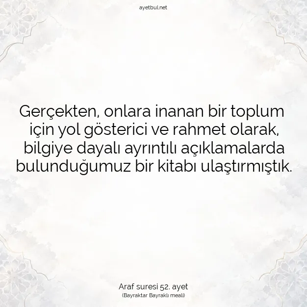 Ayetbul | Kuran Mealleri | Quran | Araf suresi 52. ayet