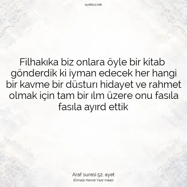Ayetbul | Kuran Mealleri | Quran | Araf suresi 52. ayet