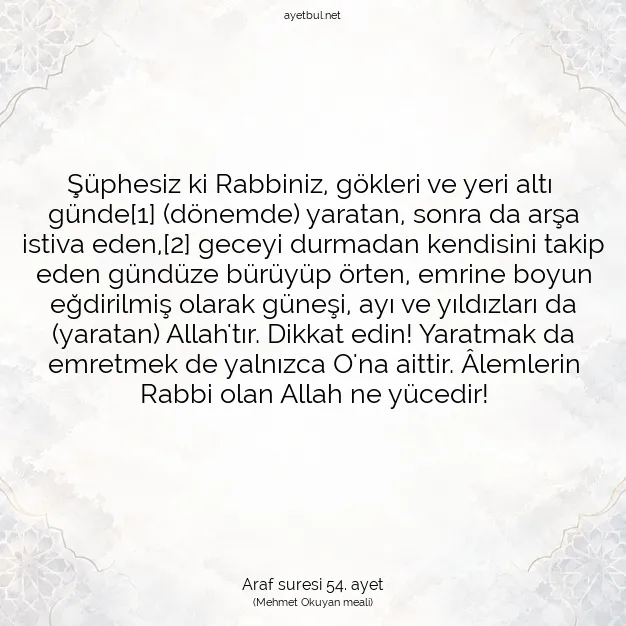 Ayetbul | Kuran Mealleri | Quran | Araf suresi 54. ayet