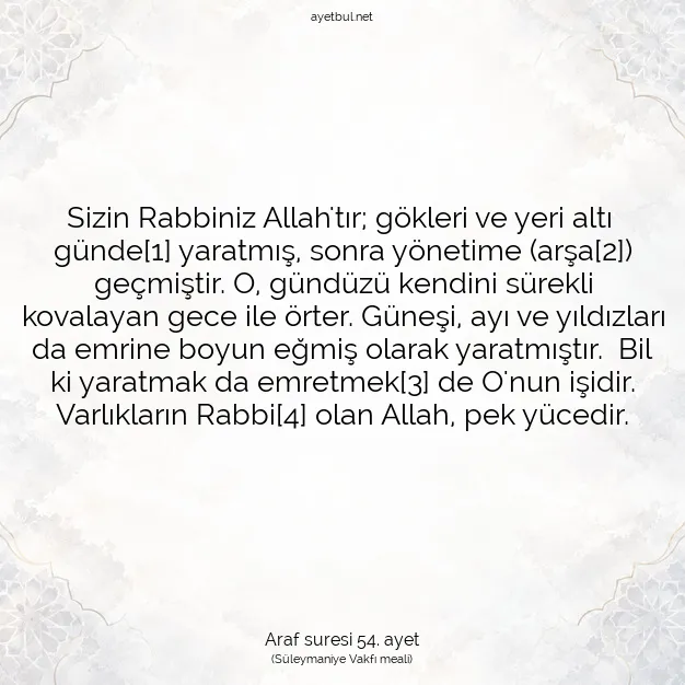 Ayetbul | Kuran Mealleri | Quran | Araf suresi 54. ayet