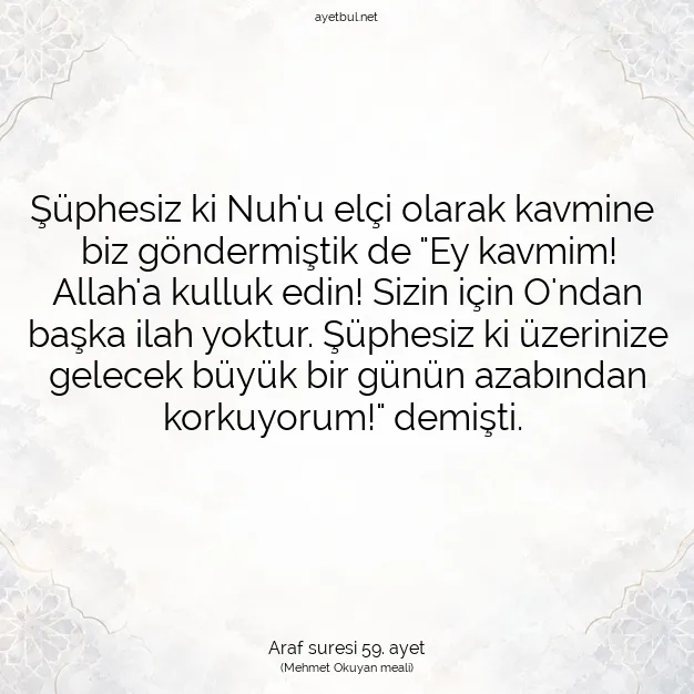 Ayetbul | Kuran Mealleri | Quran | Araf suresi 59. ayet