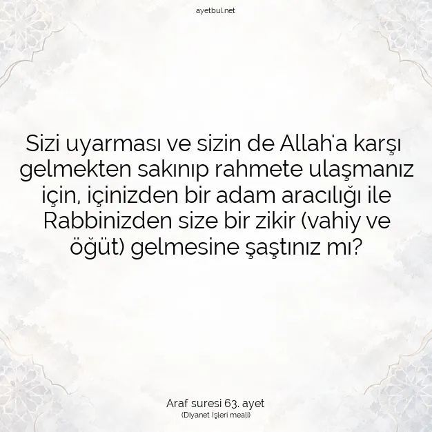 Ayetbul | Kuran Mealleri | Quran | Araf suresi 63. ayet