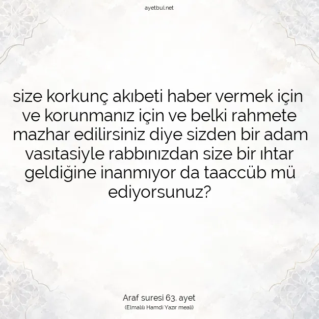 Ayetbul | Kuran Mealleri | Quran | Araf suresi 63. ayet