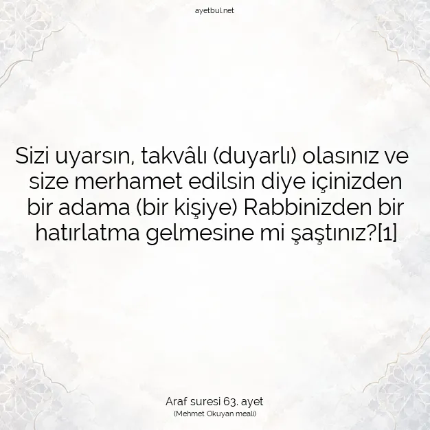 Ayetbul | Kuran Mealleri | Quran | Araf suresi 63. ayet