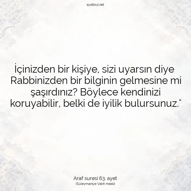 Ayetbul | Kuran Mealleri | Quran | Araf suresi 63. ayet