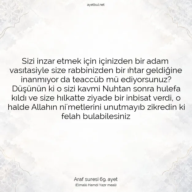 Ayetbul | Kuran Mealleri | Quran | Araf suresi 69. ayet
