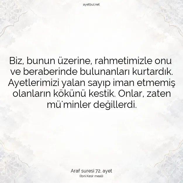 Ayetbul | Kuran Mealleri | Quran | Araf suresi 72. ayet