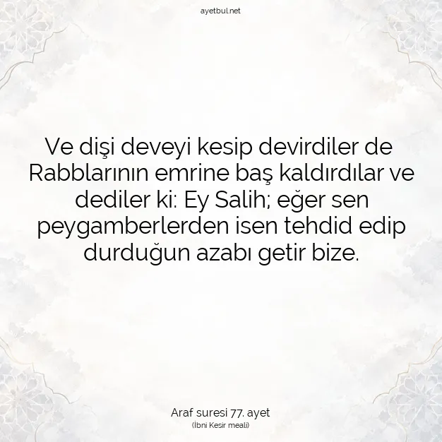 Ayetbul | Kuran Mealleri | Quran | Araf suresi 77. ayet