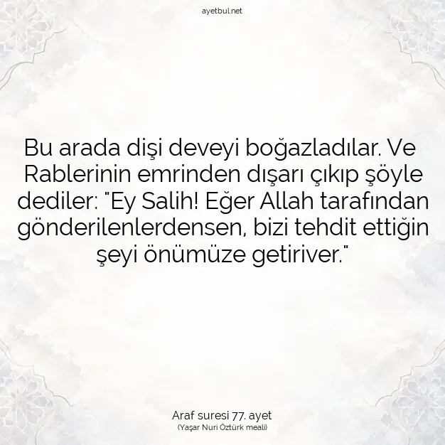 Ayetbul | Kuran Mealleri | Quran | Araf suresi 77. ayet