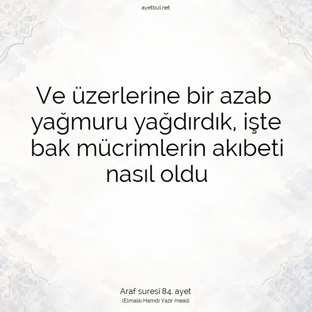Ayetbul | Kuran Mealleri | Quran | Araf suresi 84. ayet