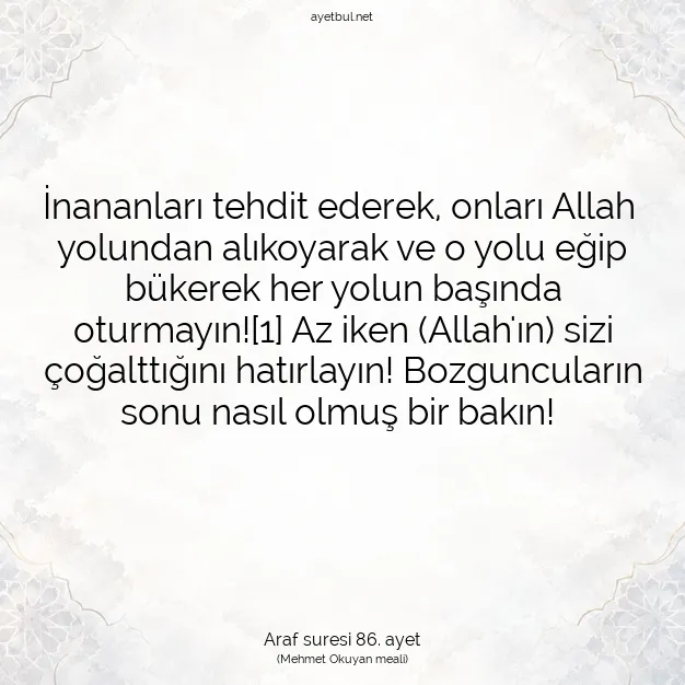 Ayetbul | Kuran Mealleri | Quran | Araf suresi 86. ayet
