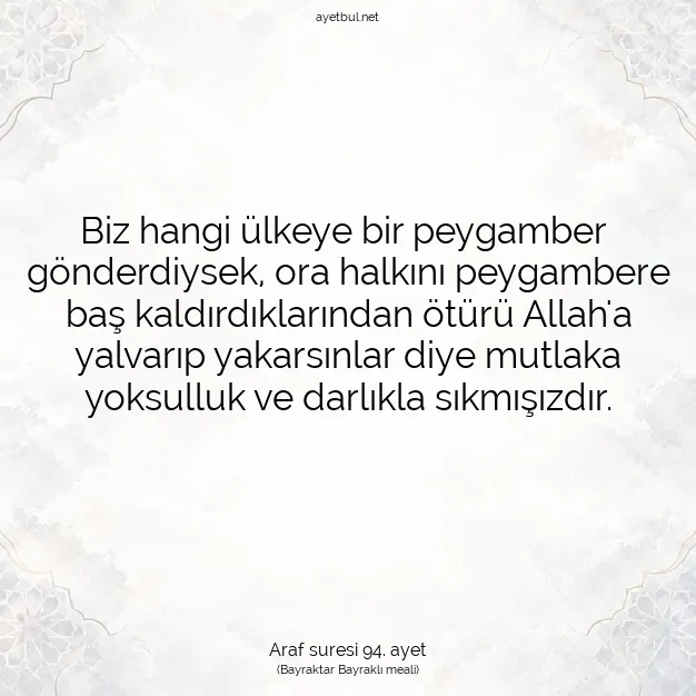 Ayetbul | Kuran Mealleri | Quran | Araf suresi 94. ayet