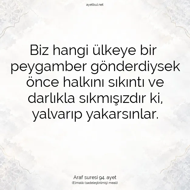 Ayetbul | Kuran Mealleri | Quran | Araf suresi 94. ayet