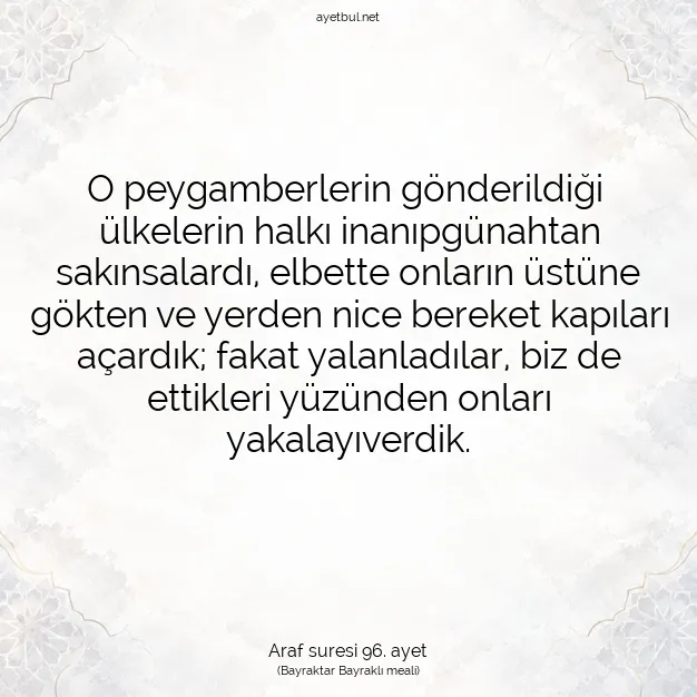 Ayetbul | Kuran Mealleri | Quran | Araf suresi 96. ayet