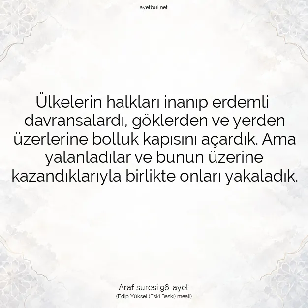 Ayetbul | Kuran Mealleri | Quran | Araf suresi 96. ayet